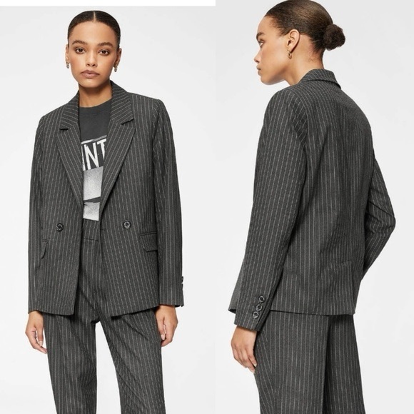 NWT Anine Bing Becky Pinstriped Single-Button Blazer - Picture 2 of 6